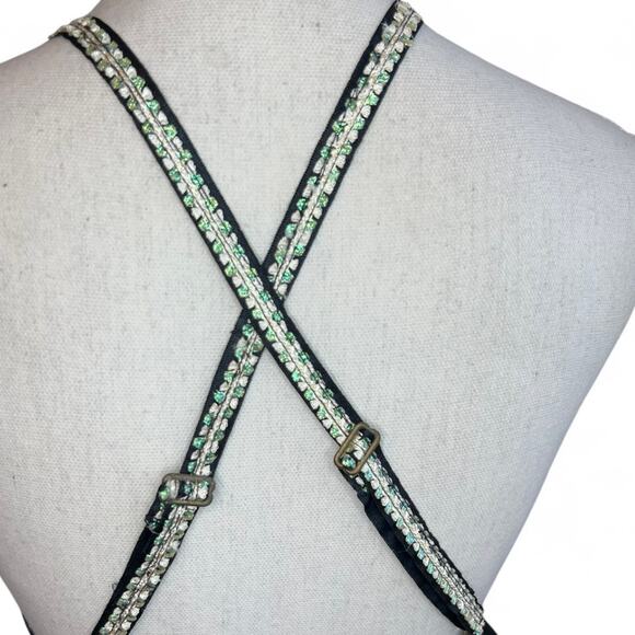 Y2k Vintage Free People mini Dress Black Boho Beaded Tulle Open Back whimsigoth - Picture 6 of 9